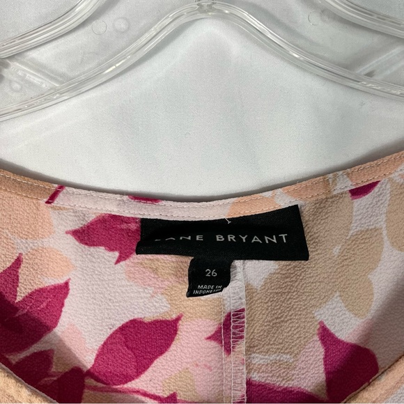 Lane Bryant Pink Floral Tie Waist Front Short Sleeve Plus Size Blouse 26W 26 - Picture 5 of 5